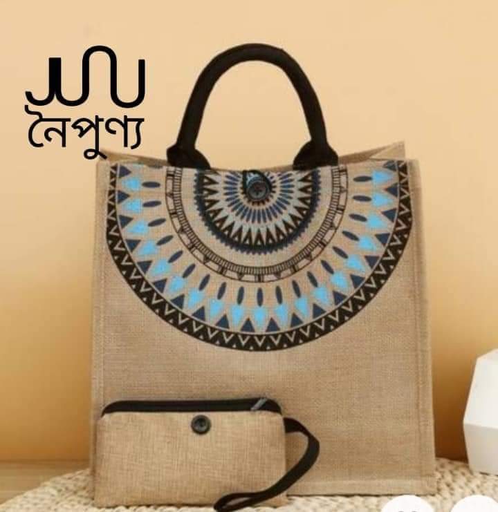 Mandala jute tote with matching pouch