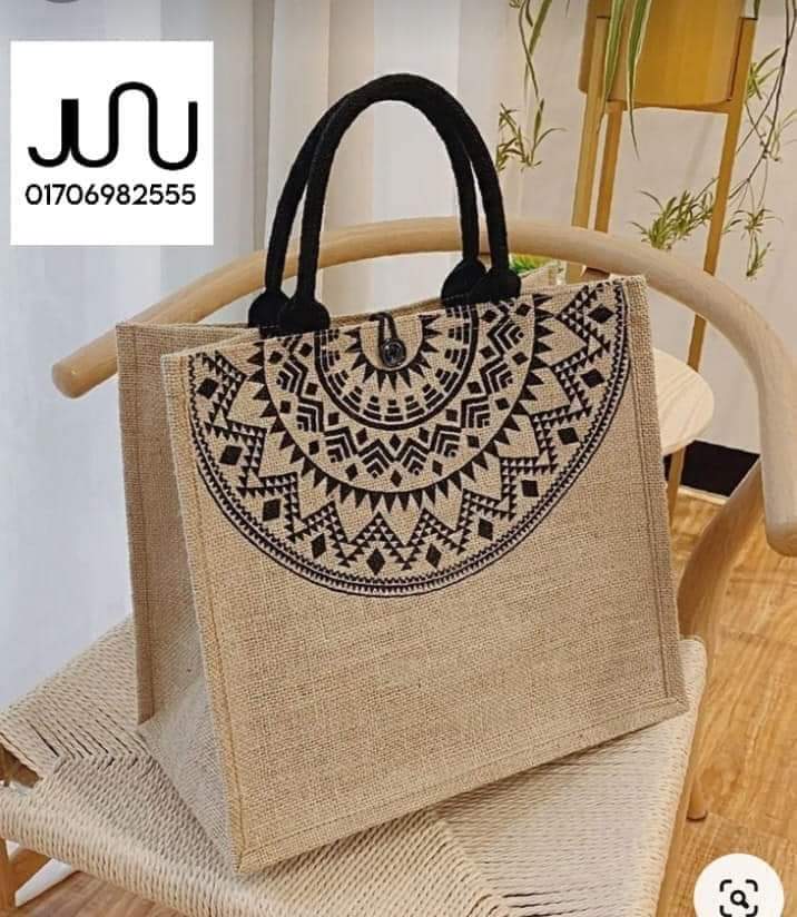 Mandala print jute shopping tote