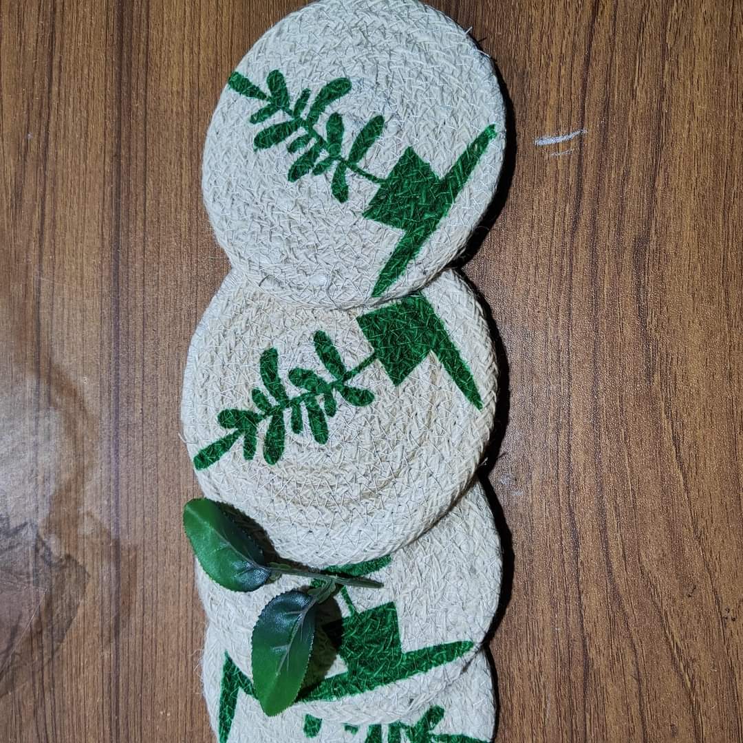 Leaf print jute coasters