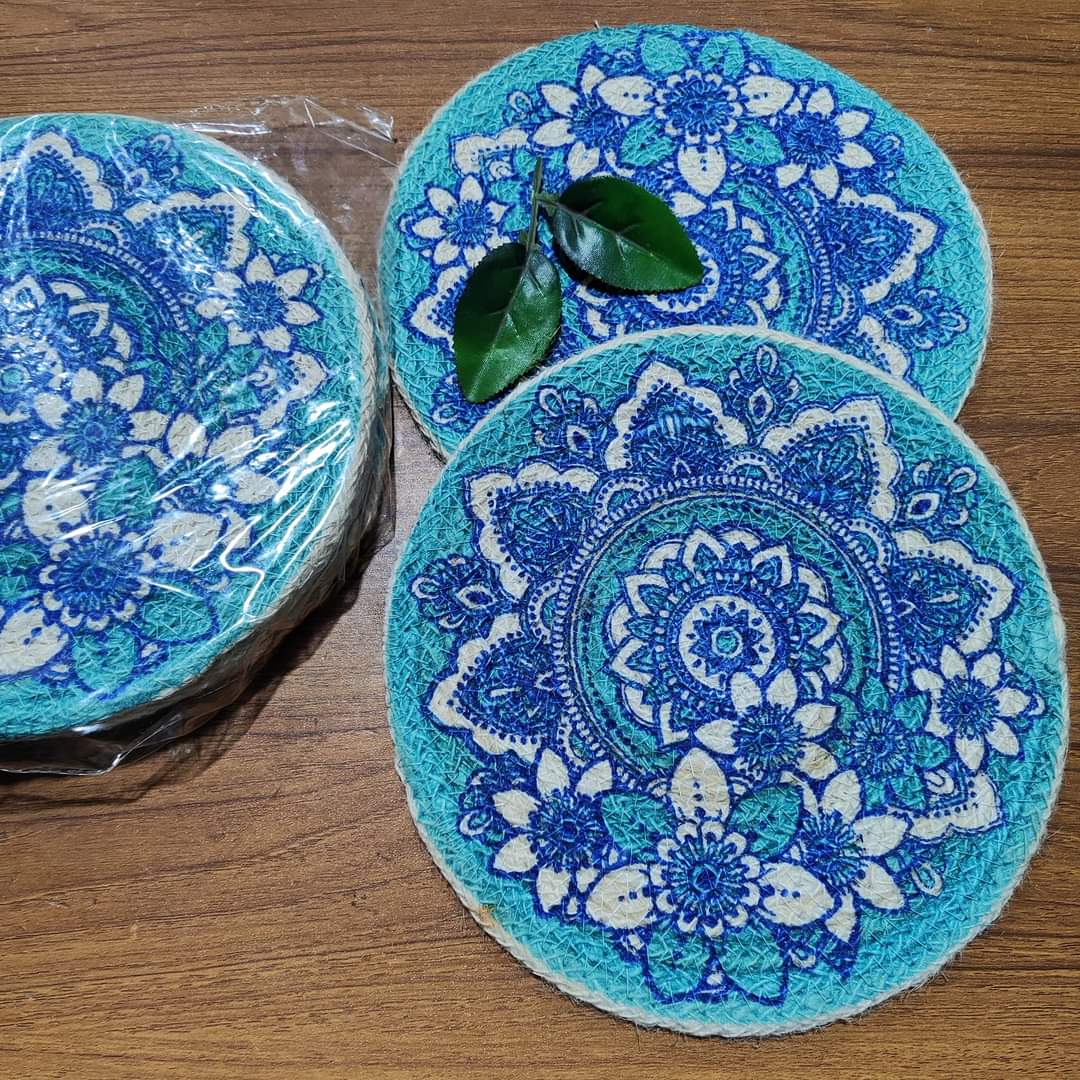 Blue floral jute coasters