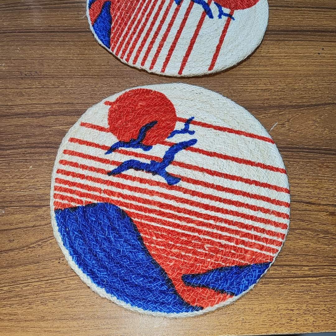 Sunrise print jute coasters