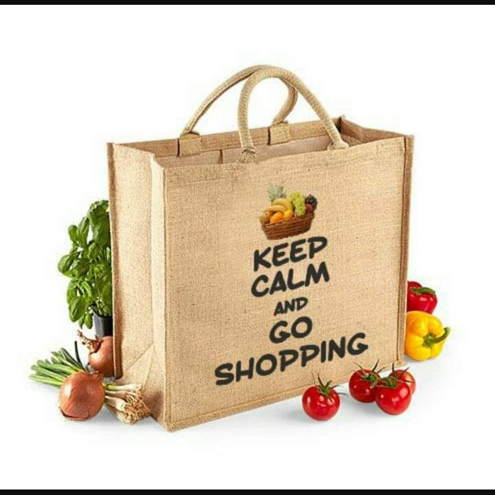 Keep Calm and Go Shopping jute grocery bag