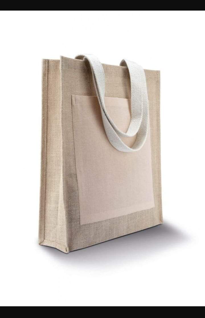 Natural jute tote with a front pocket