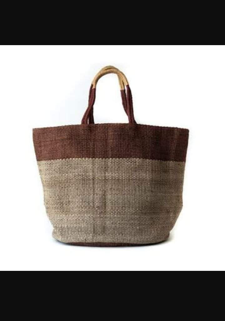 Two-tone brown woven basket tote